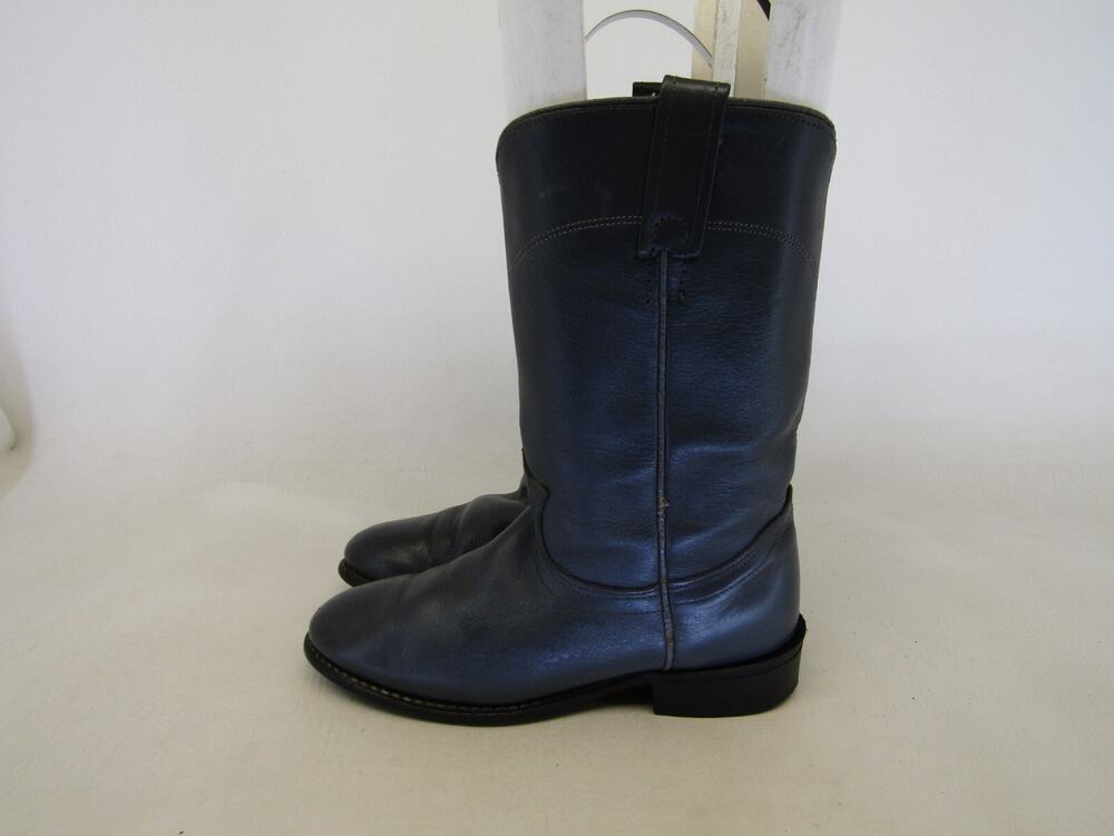 Acme Womens Size 6.5 M Gray Leather Cowboy Western Roper Boots